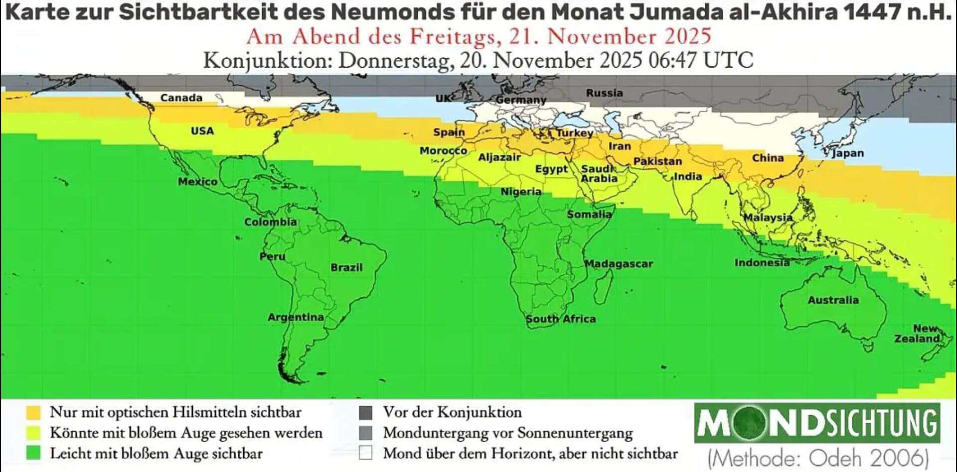 Sichtbarkeit der Mondsichel am 21. November 2025