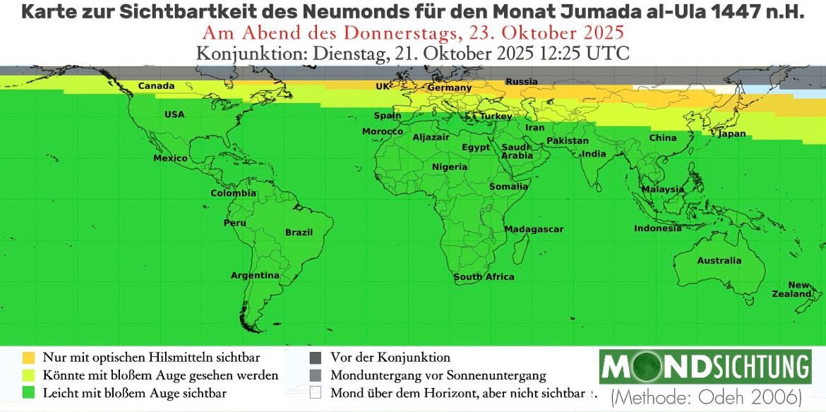 Sichtbarkeit der Mondsichel am 23. Oktober 2025