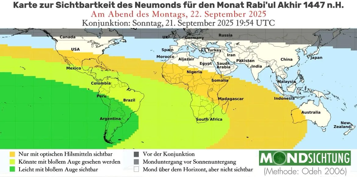 Sichtbarkeit der Mondsichel am 22. September 2025