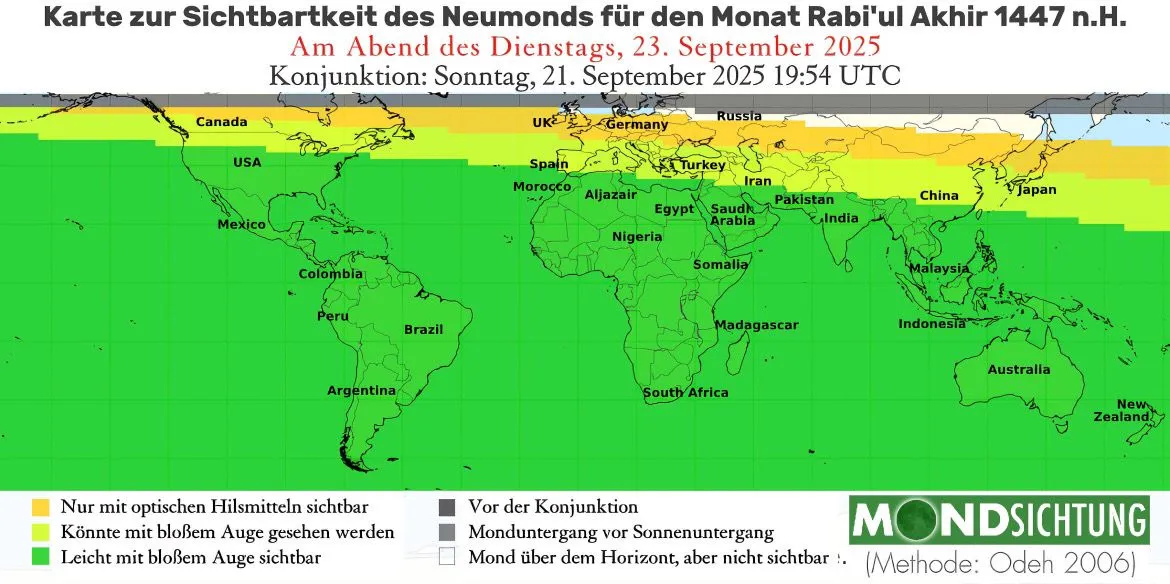 Sichtbarkeit der Mondsichel am 23. September 2025