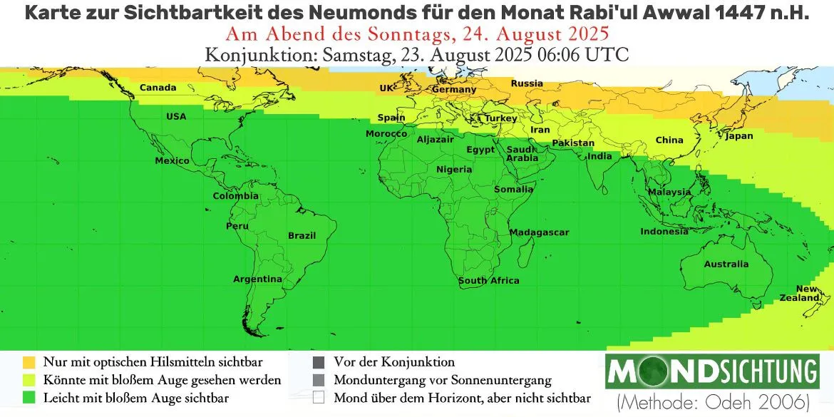 Sichtbarkeit der Mondsichel am 24. August 2025