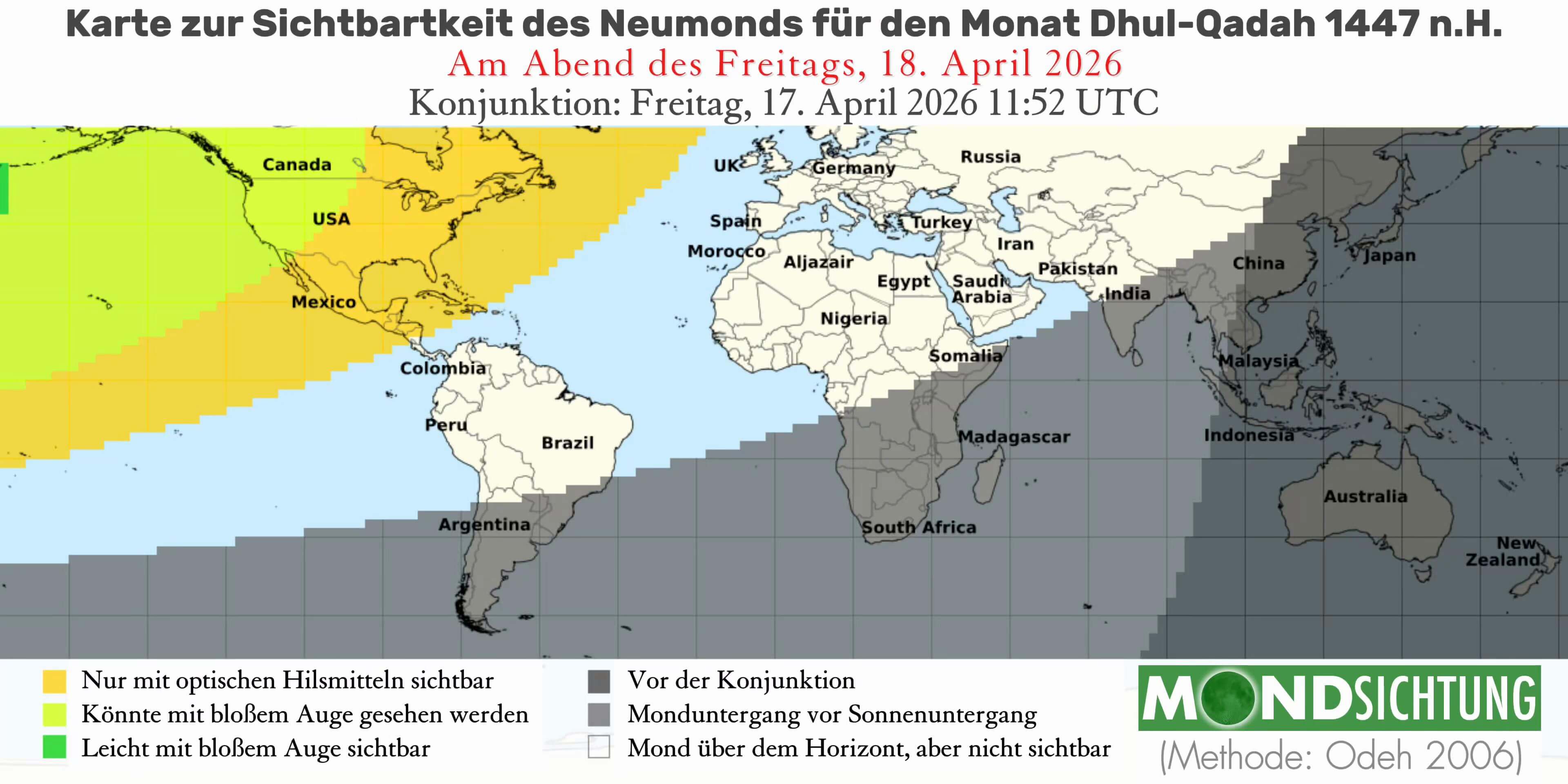 Sichtbarkeit der Mondsichel am 17. April 2026