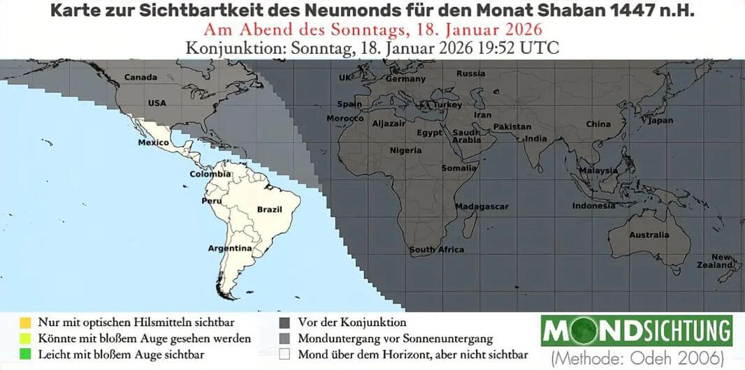 Sichtbarkeit der Mondsichel am 18. Januar 2026