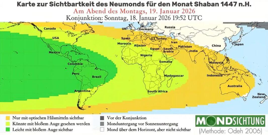Sichtbarkeit der Mondsichel am 19. Januar 2026